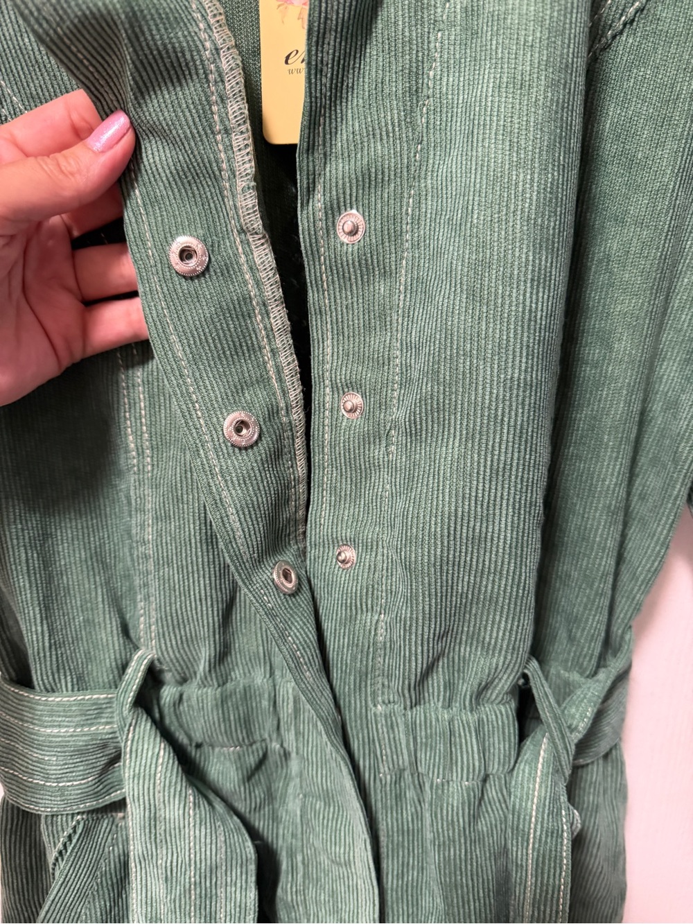 entro Green Corduroy Jumpsuit with Matching Belt - Picture 7 of 7